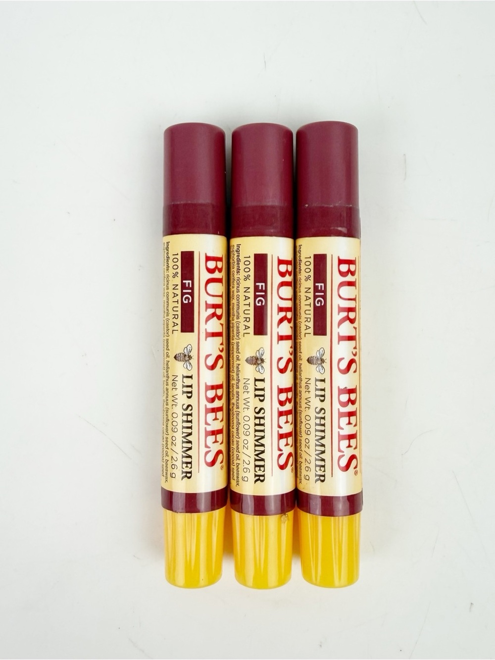 THREE Burt's Bees Lip Shimmer Fig Original Formula .09 oz ea Seals NOS.